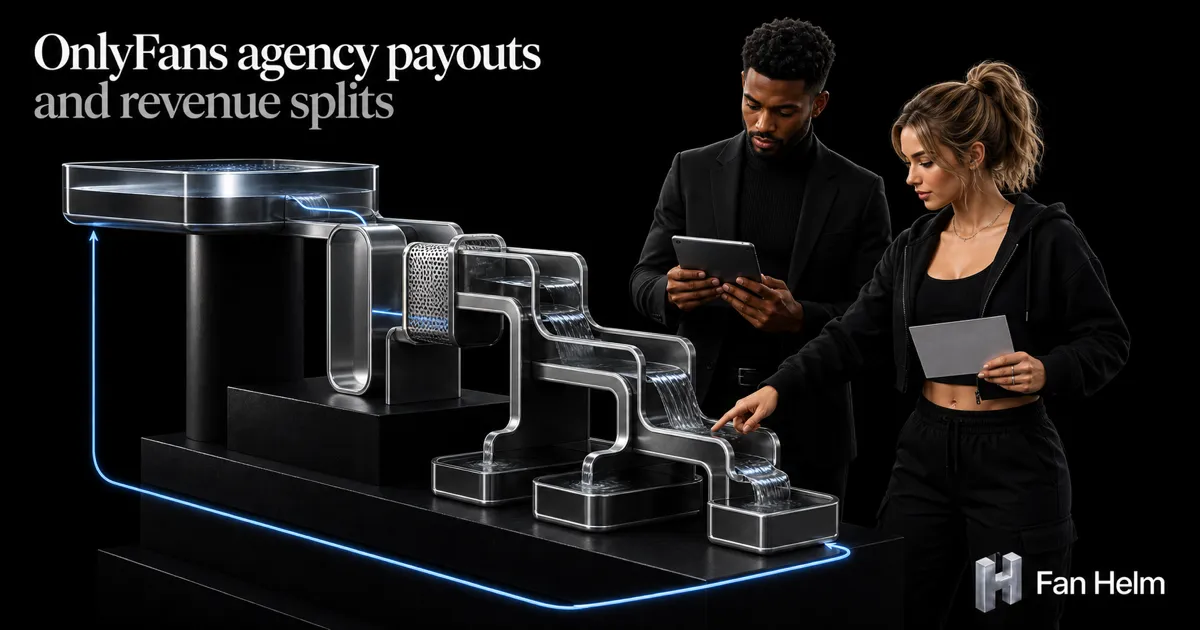 A finance operator and a creator reconcile a platform-fee and revenue-split payout waterfall with a chargeback return loop